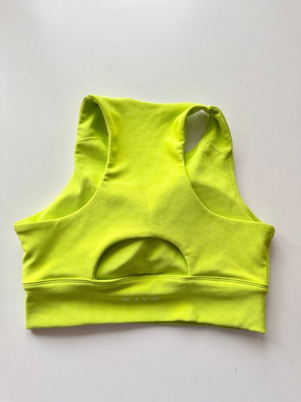 WILO Neon Yellow Based Ribbed Performance Racerback Sports Bra Top, Size L - Picture 4 of 14